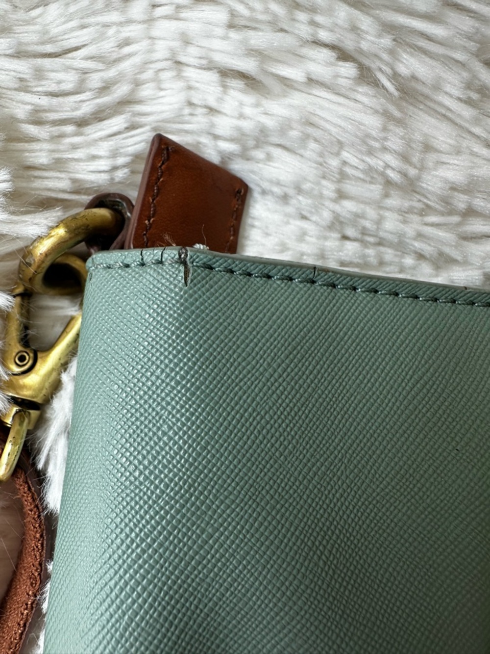 Fossil Sage Green Crossbody Shoulder Tote Bag Brown Leather Trim Everyday Purse - Picture 13 of 13